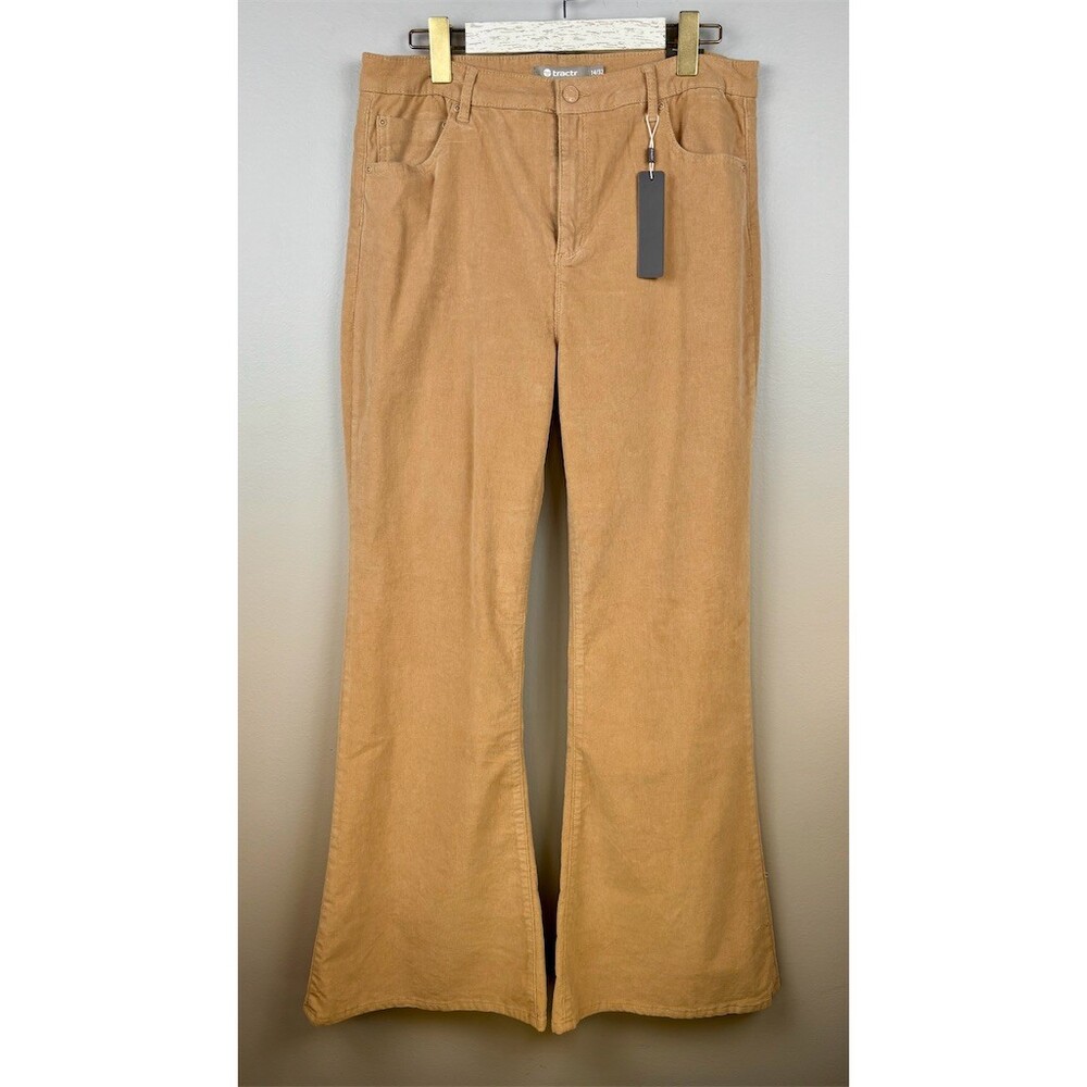 Tractr Pants Womens Size 14 Beige High Rise Flared Corduroy Stretch 32" Inseam